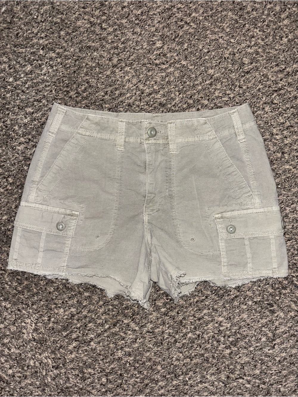 American Eagle Sage Green Cargo Shorts Raw Hem Distressed Stretch - Size 0